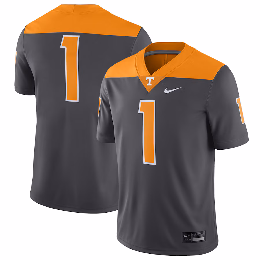 Men's Nike #1 Anthracite Tennessee Volunteers Alternate Game Jersey - Jersey
