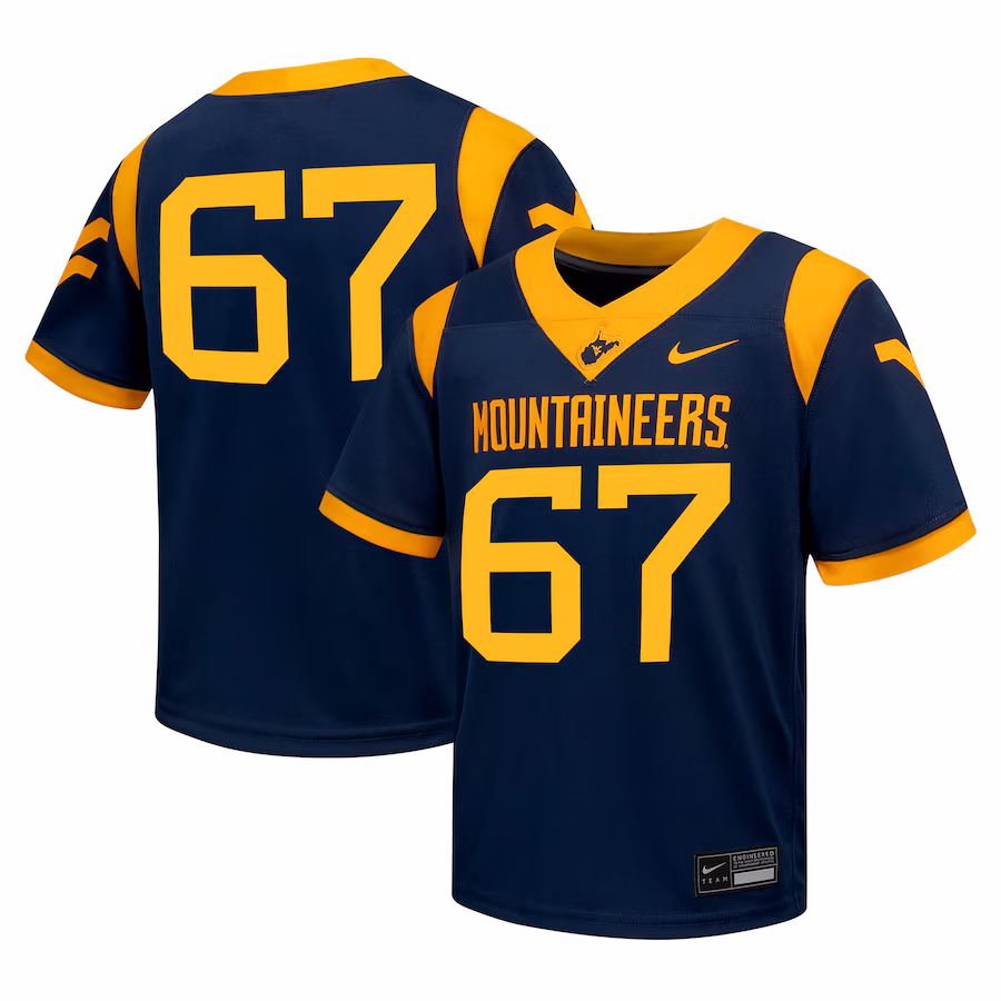 Youth Nike #67 Navy West Virginia Mountaineers Untouchable Football Jersey - Jersey