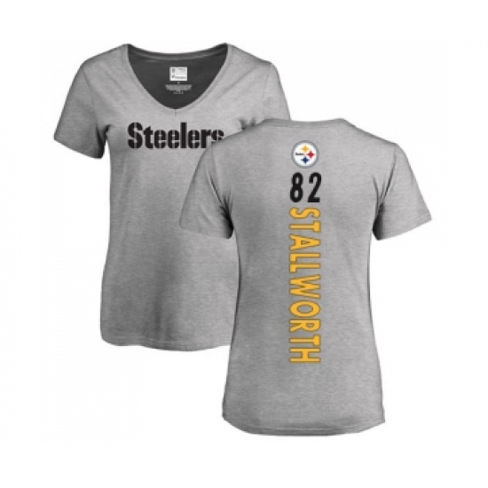 Football Women's Pittsburgh Steelers #82 John Stallworth Ash Backer V-Neck T-Shirt - Jersey