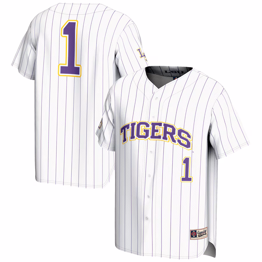 Men's GameDay Greats #1 White LSU Tigers Lightweight Baseball Jersey - Jersey