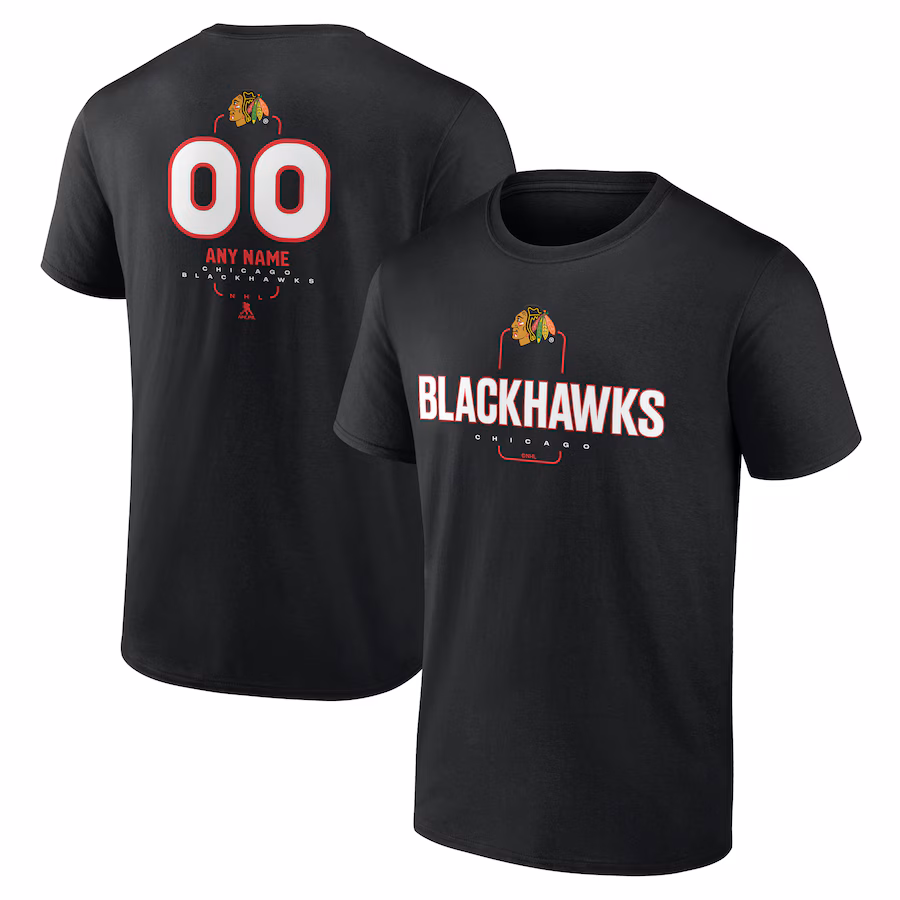 Men's Chicago Blackhawks Black Personalized Name & Number Midfielder T-Shirt - Jersey