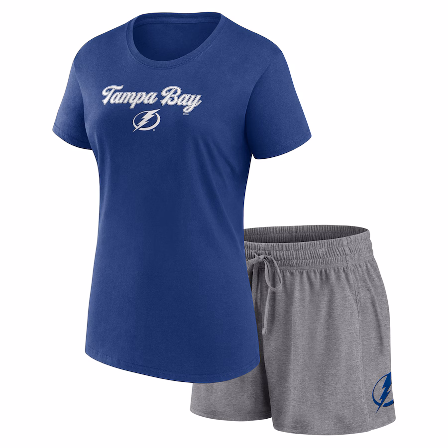 Women's Tampa Bay Lightning Fanatics Blue/Gray Script T-Shirt & Shorts Set - Jersey