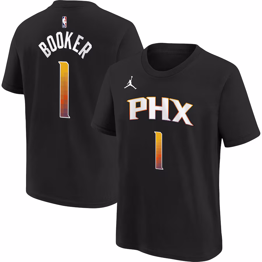 Youth Phoenix Suns Devin Booker Jordan Brand Black Statement Edition Name & Number Player T-Shirt - Jersey