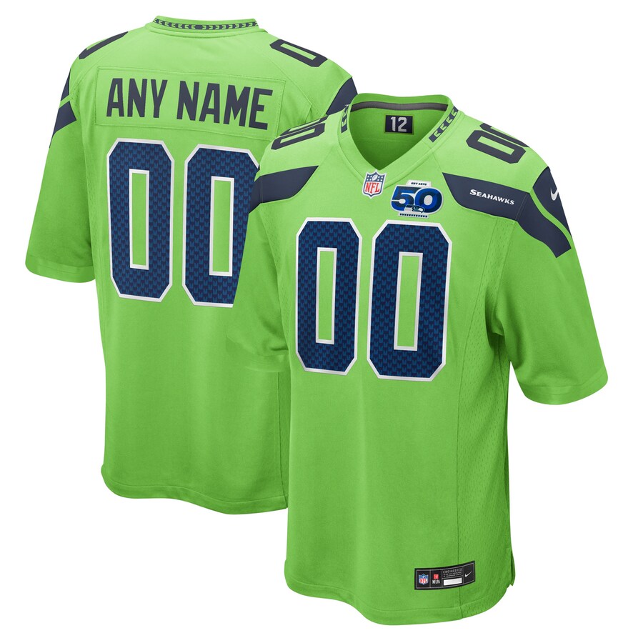 Men's Seattle Seahawks Nike Neon Green 50th Season Alternate Custom Game Jersey - Jersey