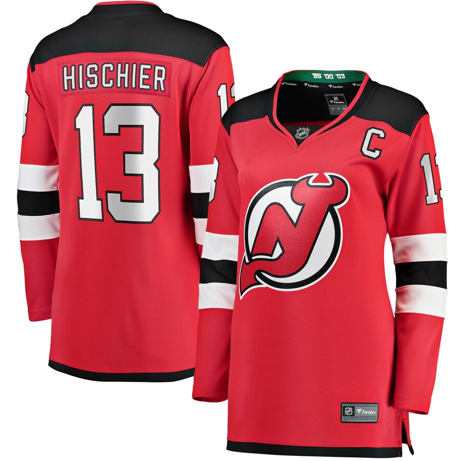 Women's New Jersey Devils Nico Hischier Fanatics Branded Red Captain Patch Home Breakaway Jersey - Jersey