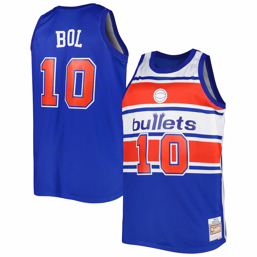 Men's Washington Bullets Manute Bol Mitchell & Ness Blue Big & Tall Hardwood Classics 1985/86 Swingman Jersey - Jersey