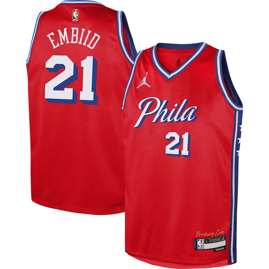 Youth Philadelphia 76ers Joel Embiid Jordan Brand Red Swingman Jersey - Statement Edition - Jersey