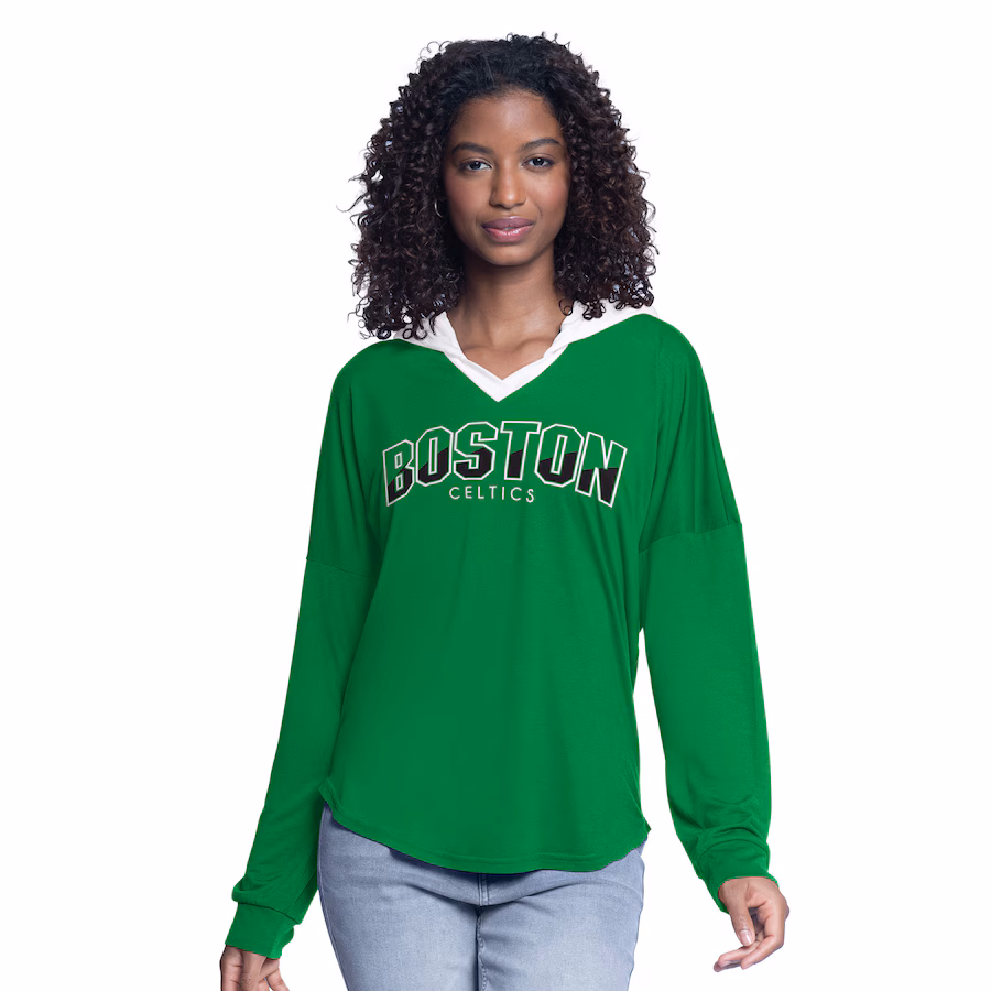 Women's Boston Celtics G-III 4Her by Carl Banks Kelly Green Bench Player Oversized Long Sleeve Hooded Top - Jersey