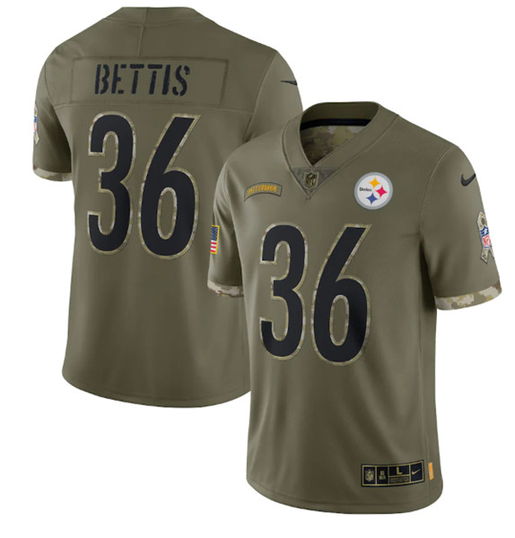 Men's Pittsburgh Steelers #36 Jerome Bettis 2022 Olive Salute To Service Limited Stitched Jersey - Jersey