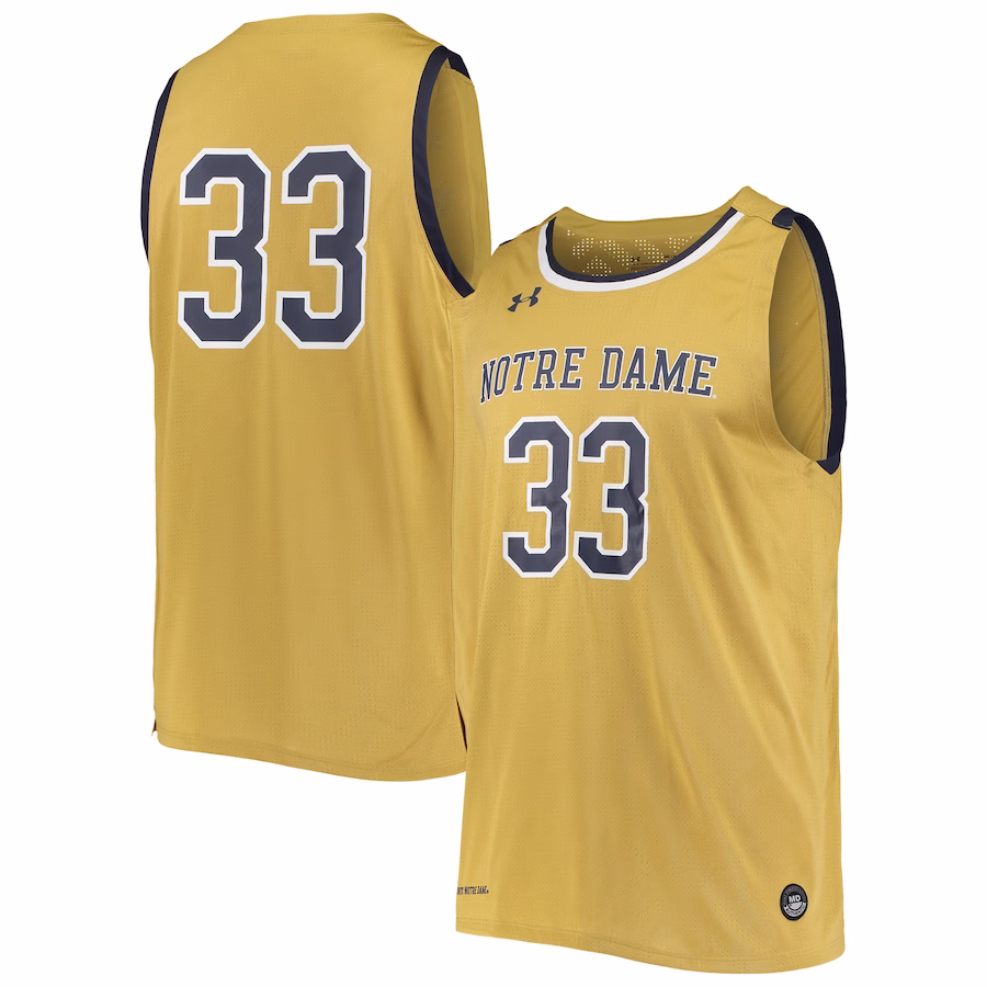 #33 Notre Dame Fighting Irish Under Armour College Replica Basketball Jersey - Gold - Jersey