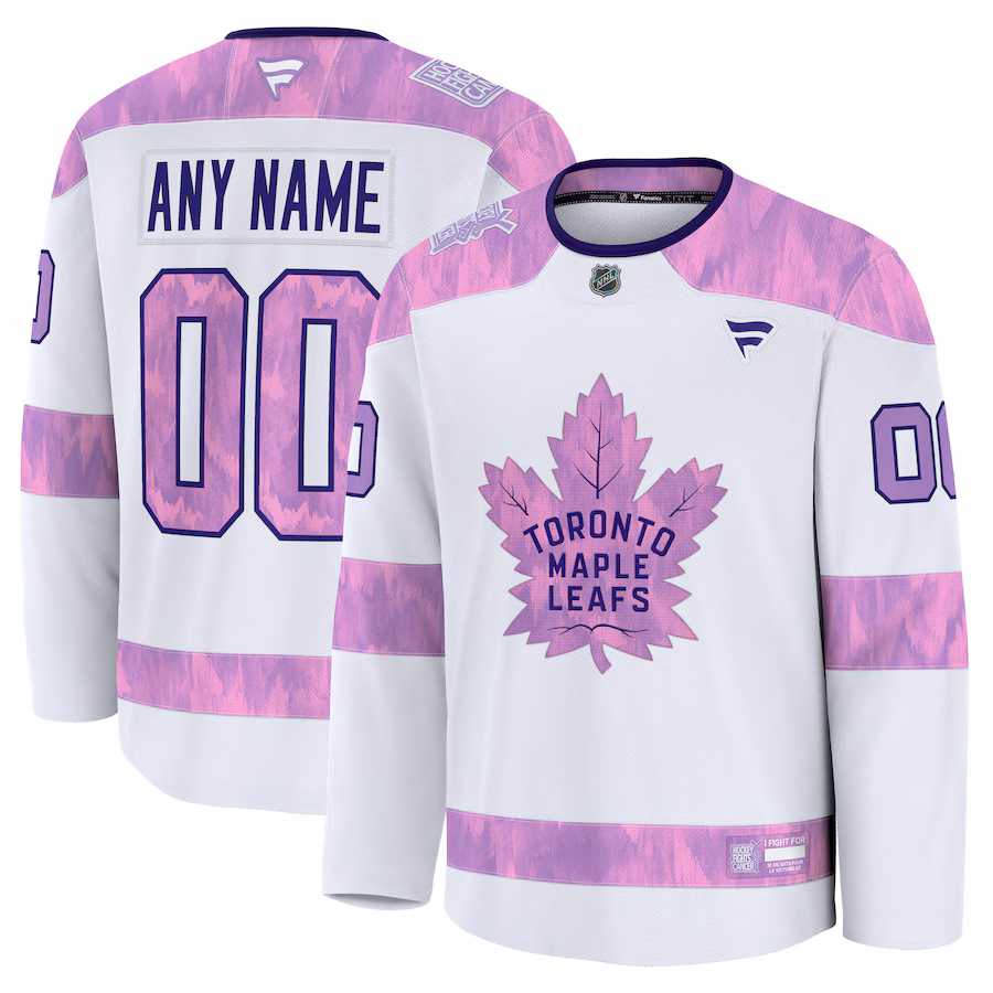 Men's Toronto Maple Leafs Fanatics White 2024 Hockey Fights Cancer Custom Practice Jersey - Jersey