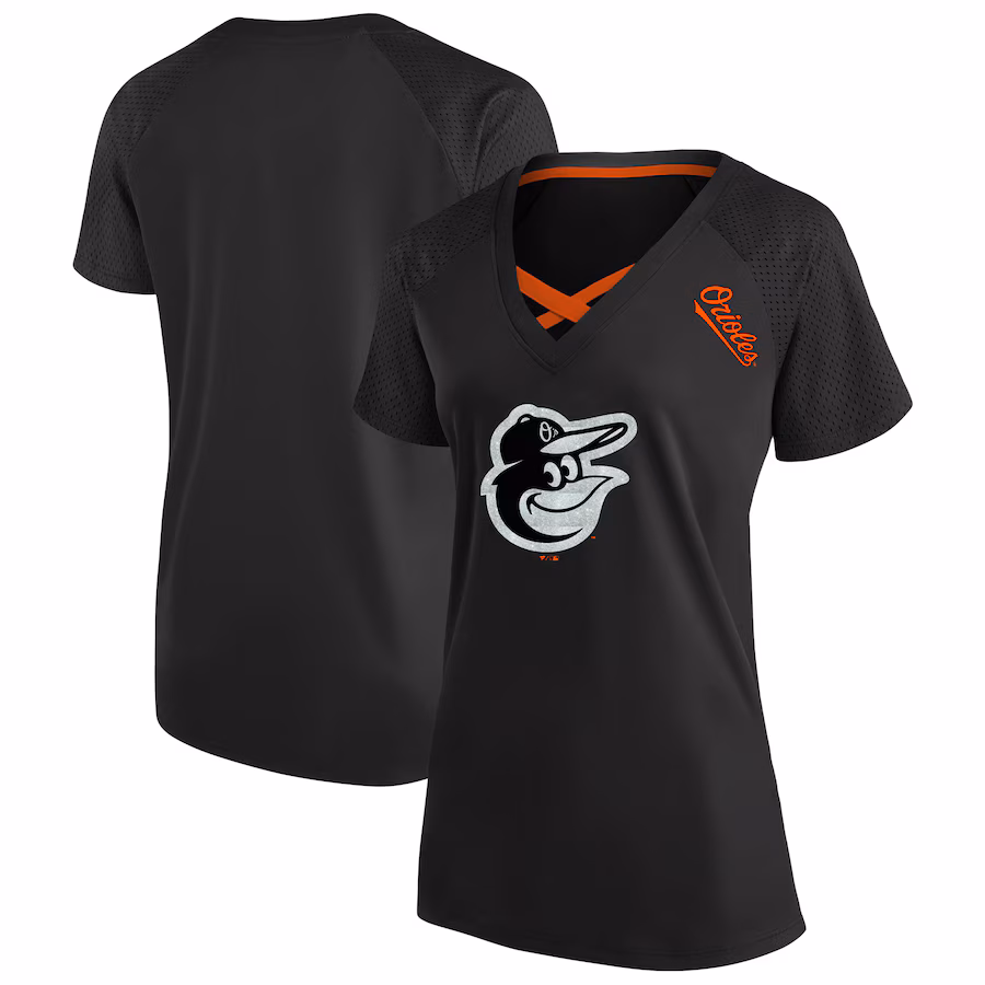 Women's Baltimore Orioles Profile Black Plus Size Glitter Raglan V-Neck T-Shirt - Jersey
