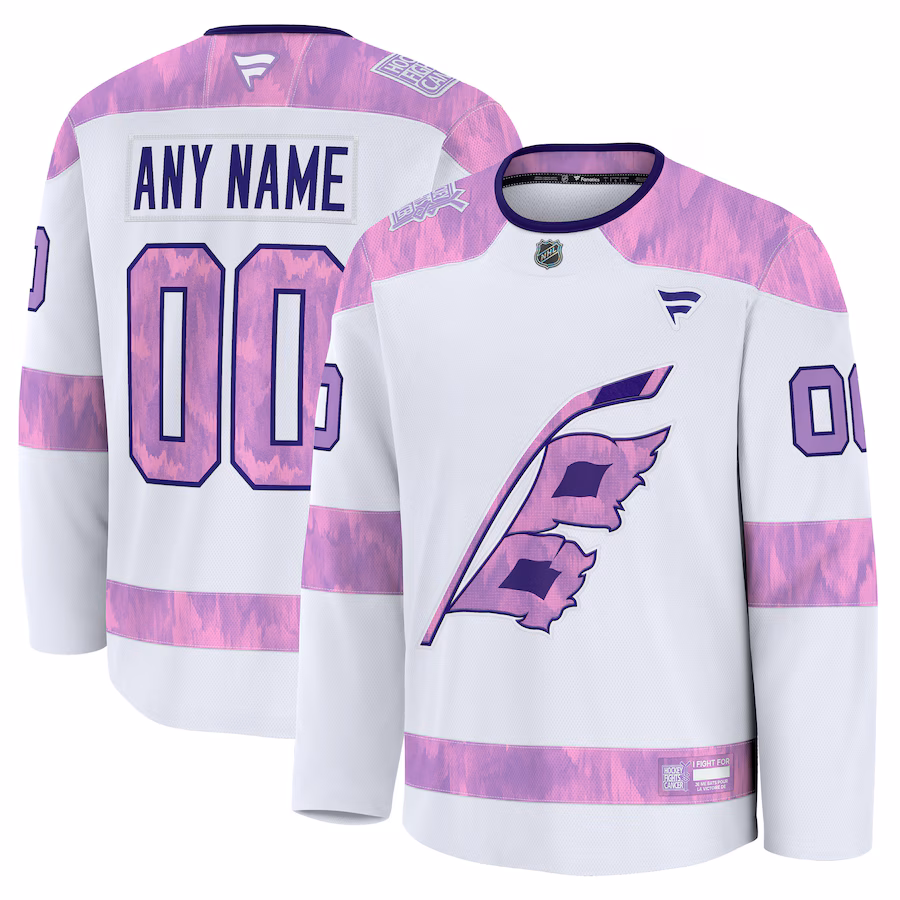 Men's Carolina Hurricanes Fanatics White 2024 Hockey Fights Cancer Custom Practice Jersey - Jersey