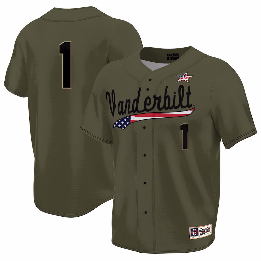 Vanderbilt Commodores GameDay Greats Military Appreciation Lightweight Baseball Jersey - Olive - Jersey