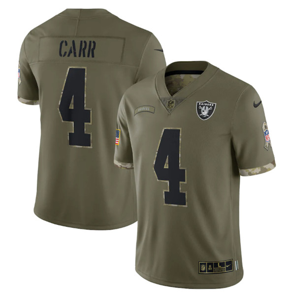 Men's Las Vegas Raiders #4 Derek Carr 2022 Olive Salute To Service Limited Stitched Jersey - Jersey