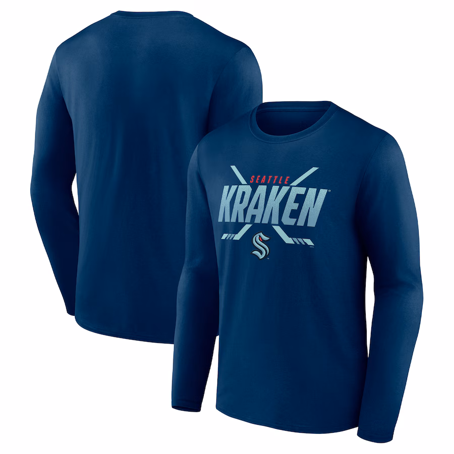 Men's Seattle Kraken Fanatics Deep Sea Blue Covert Long Sleeve T-Shirt - Jersey