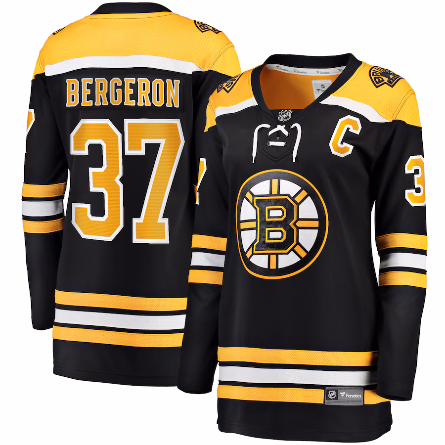 Women's Boston Bruins Patrice Bergeron Fanatics Black Captain Patch Home Breakaway Jersey - Jersey
