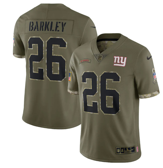 Men's New York Giants #26 Saquon Barkley 2022 Olive Salute To Service Limited Stitched Jersey - Jersey