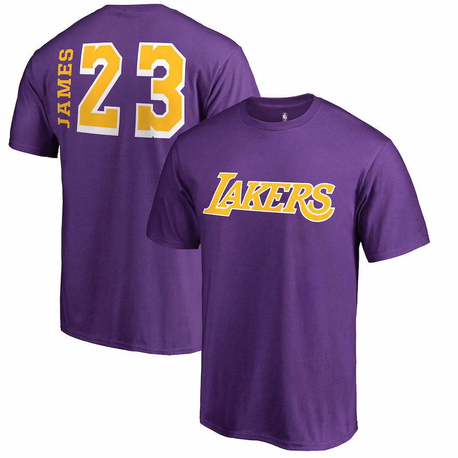 Men's Los Angeles Lakers LeBron James Purple Sidesweep Name & Number T-Shirt - Jersey