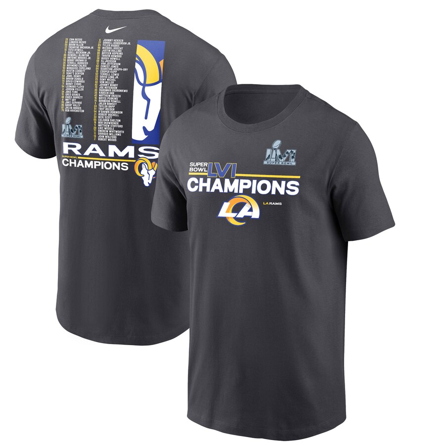 Men's Los Angeles Rams Nike Anthracite Super Bowl LVI Champions Roster T-Shirt - Jersey