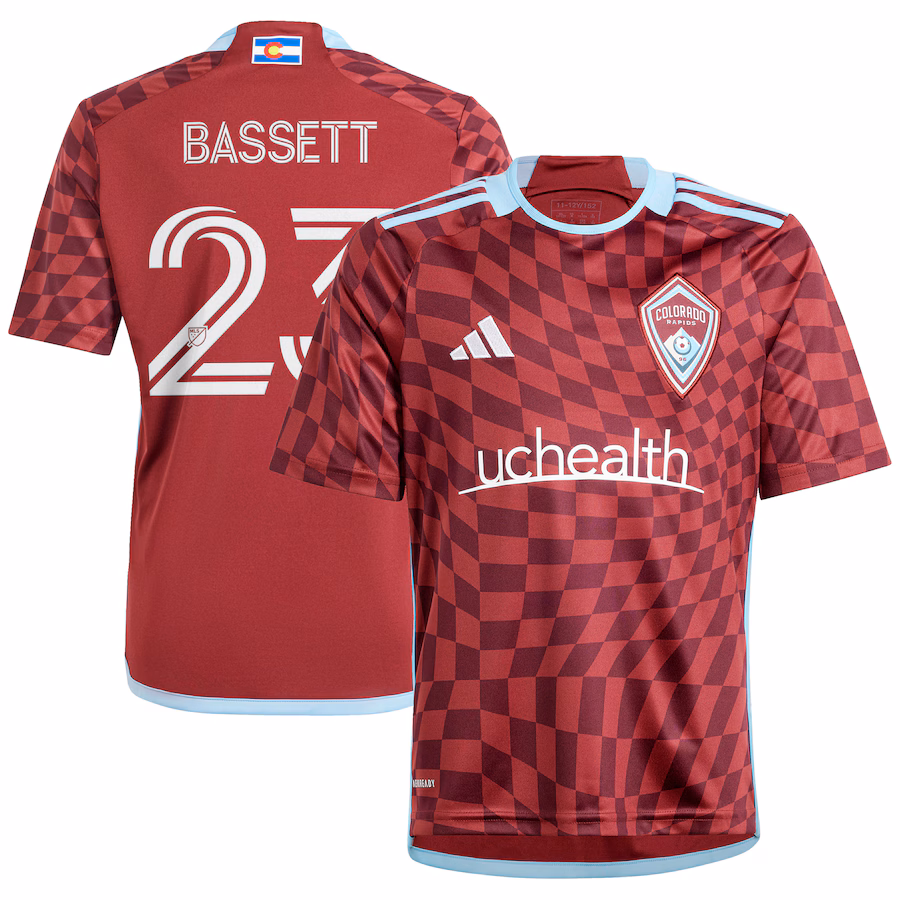 Youth Colorado Rapids Cole Bassett adidas Burgundy 2024 One Flag Kit Replica Player Jersey - Jersey