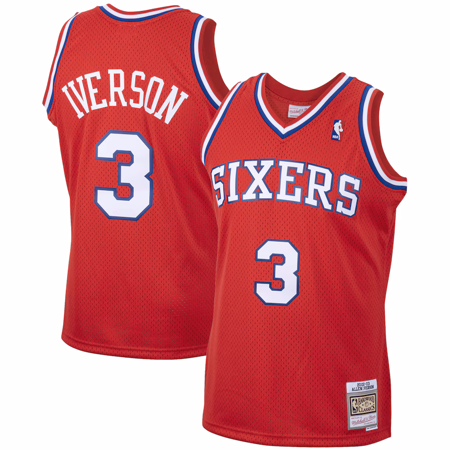 Men's Philadelphia 76ers Allen Iverson Mitchell & Ness Red 2001/02 Hardwood Classics Swingman Jersey - Jersey