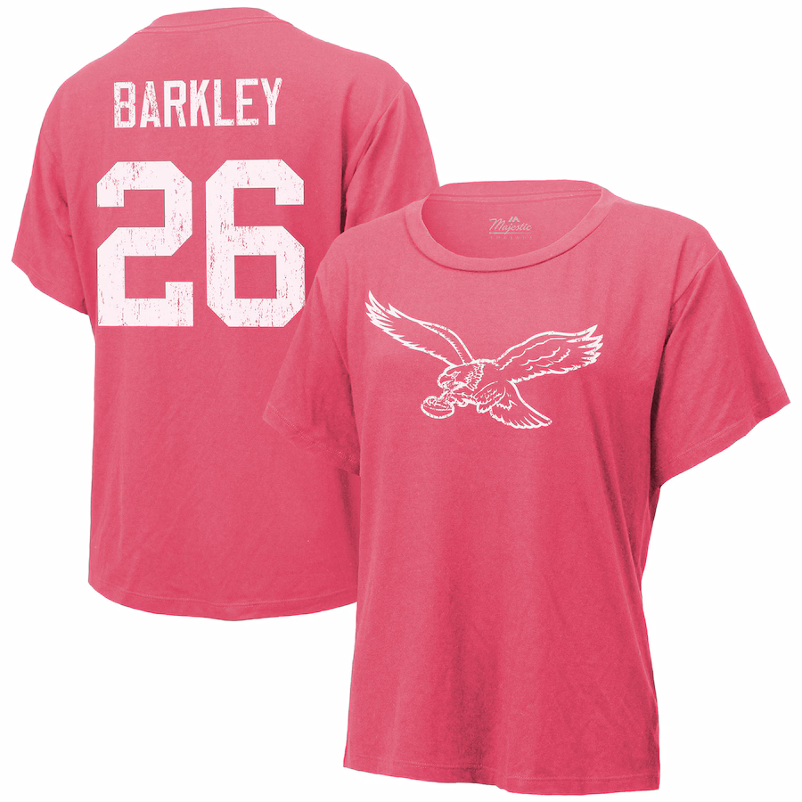 Women's Philadelphia Eagles Saquon Barkley Majestic Threads Pink Name & Number T-Shirt - Jersey