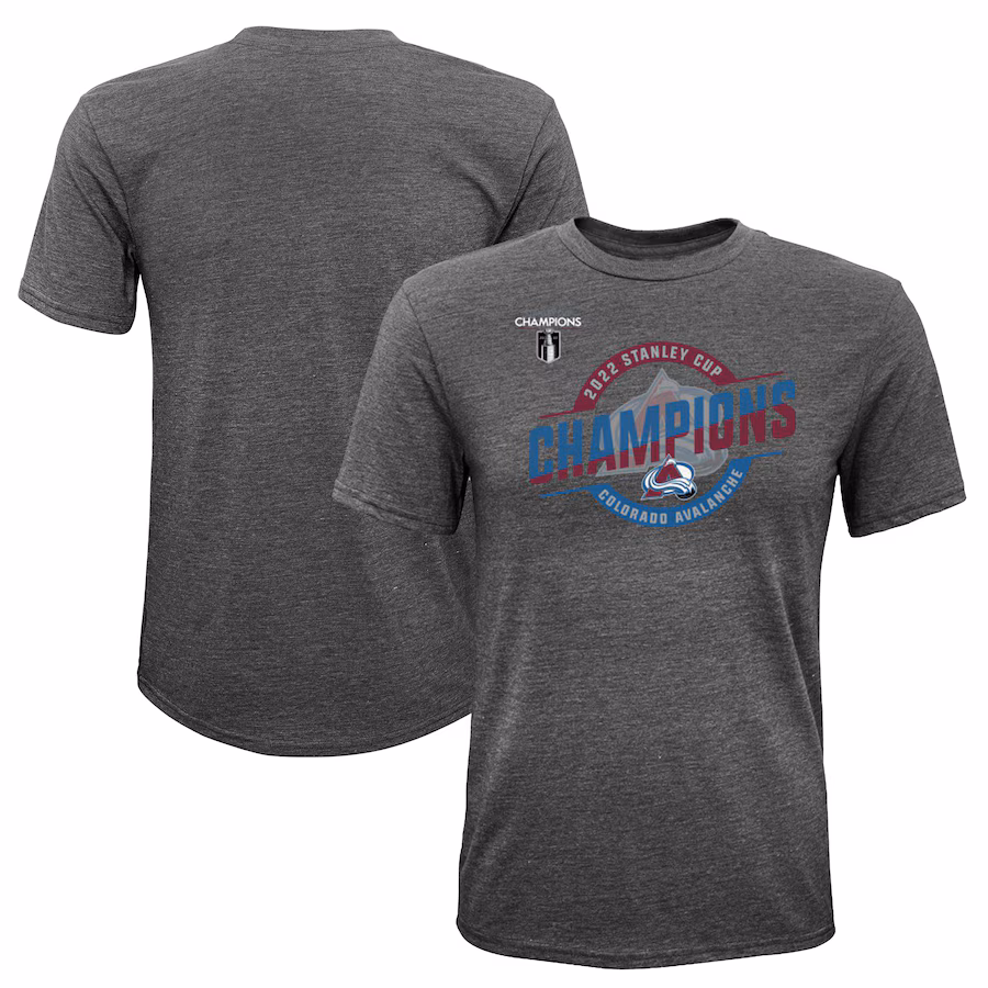 Youth Colorado Avalanche Fanatics Heathered Gray 2022 Stanley Cup Champions Tri-Blend T-Shirt - Jersey
