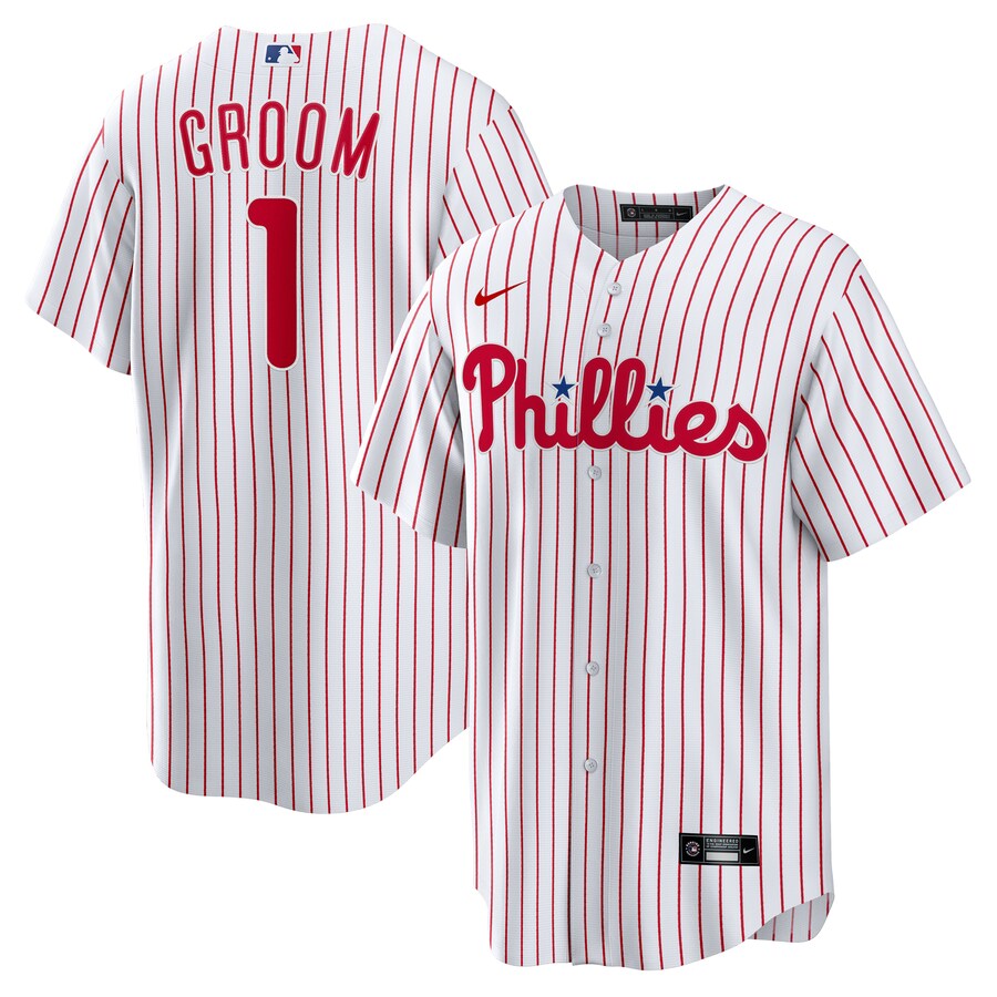 Men's Philadelphia Phillies Nike White #1 Groom Home Replica Jersey - Jersey