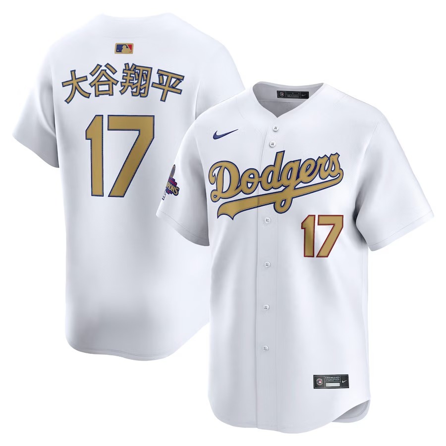 Men's Los Angeles Dodgers Shohei Ohtani Nike White 2025 Gold Collection Kanji Limited Jersey - Jersey