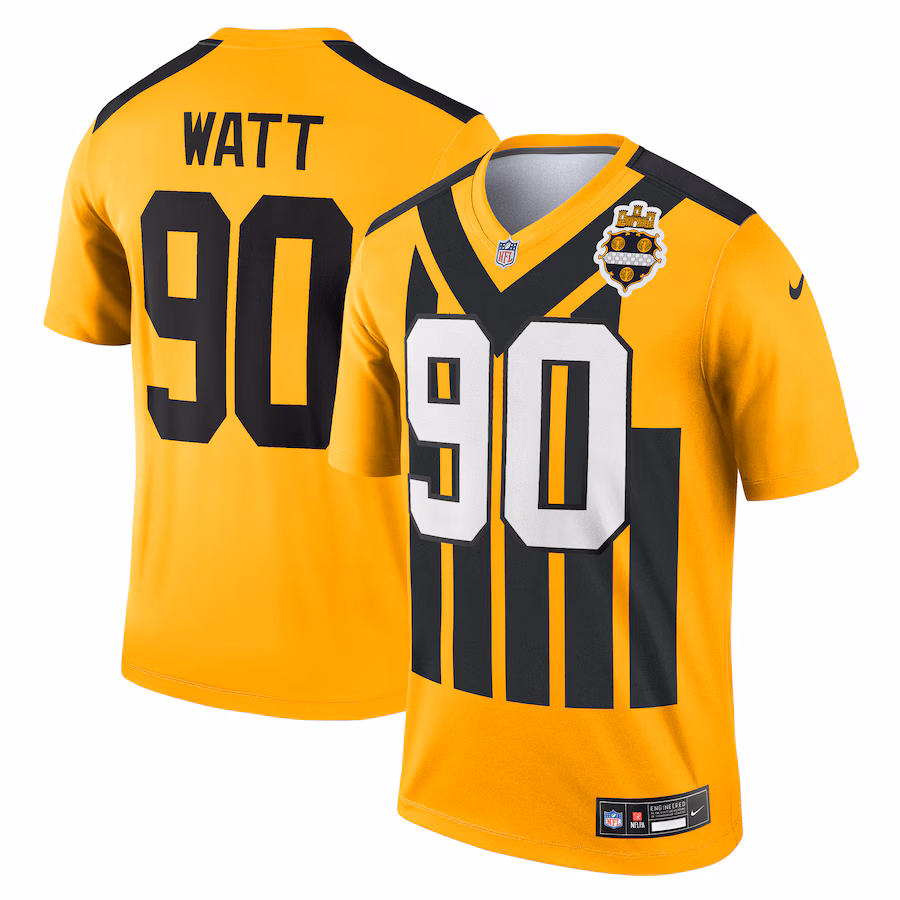 Men's Pittsburgh Steelers T.J. Watt Nike Gold Alternate 1933 Throwback Legend Player Performance Top - Jersey
