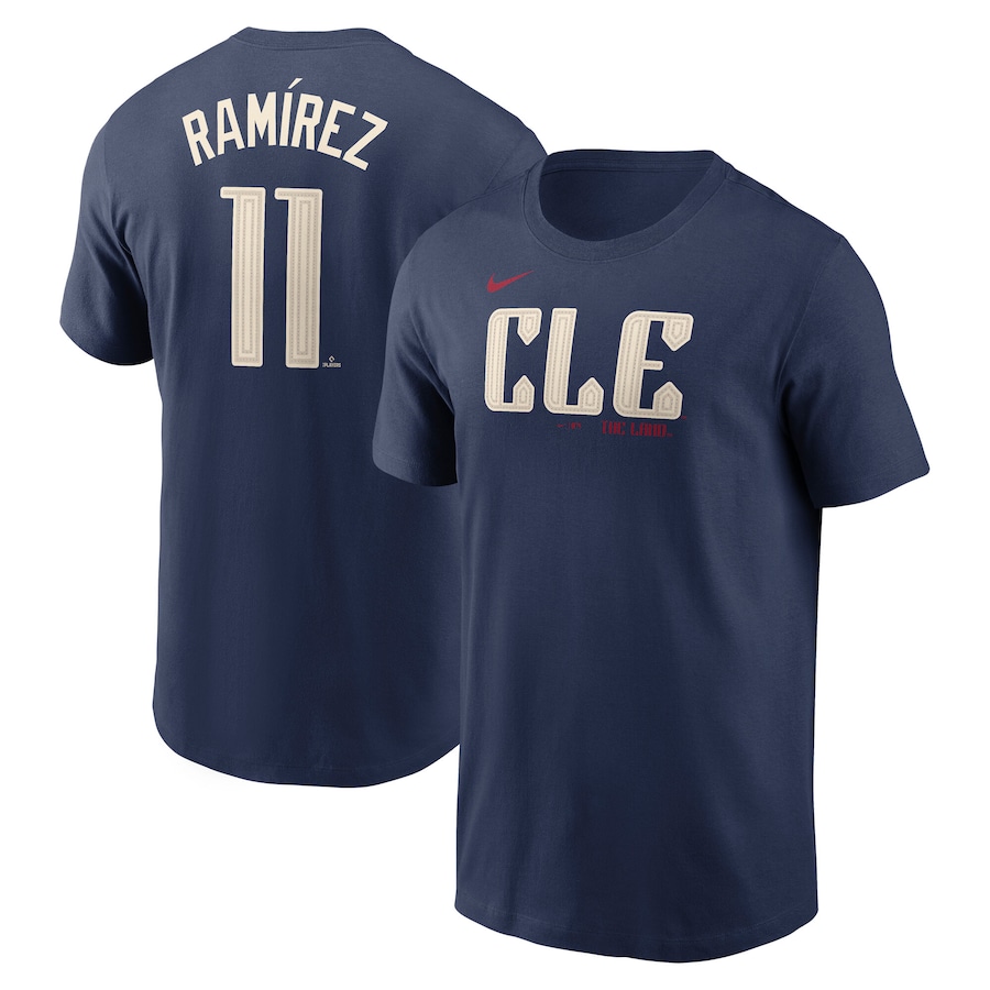Men's Cleveland Guardians Jose Ramirez Nike Navy Fuse City Connect Name & Number T-Shirt - Jersey
