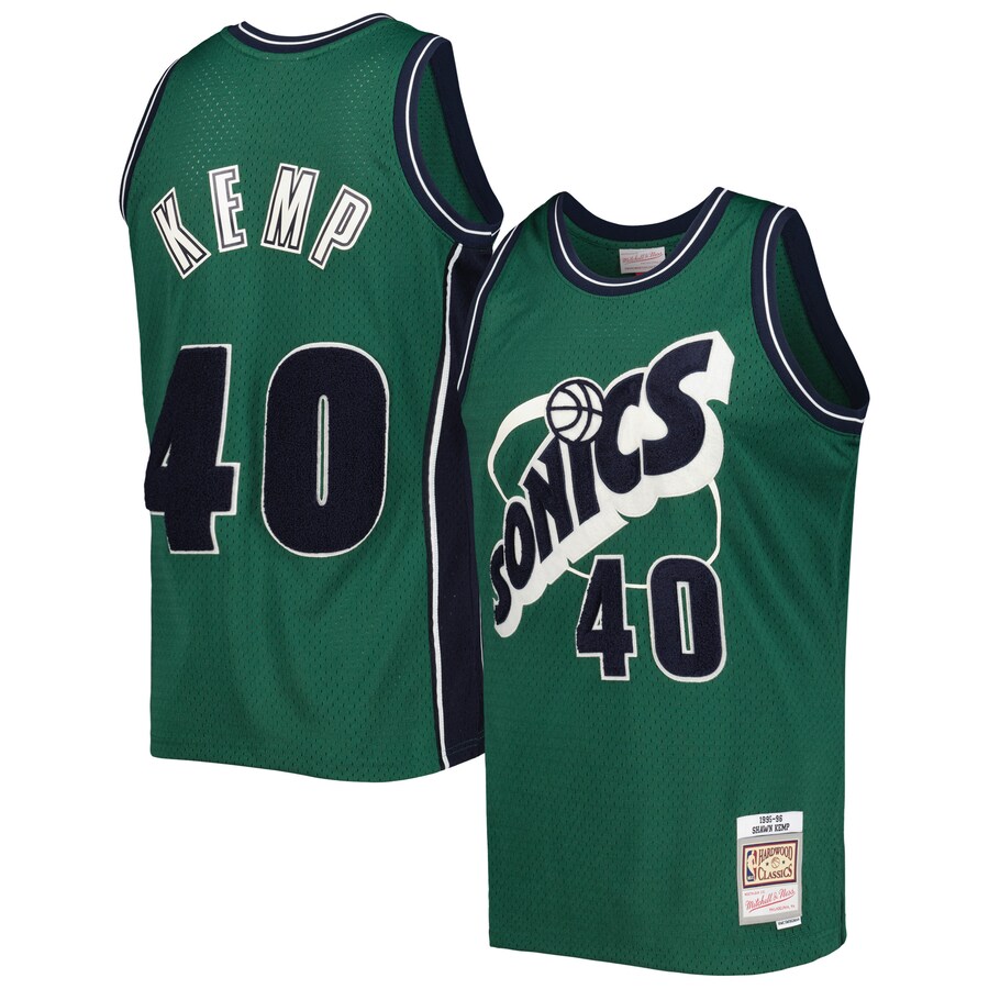 Men's Seattle SuperSonics Shawn Kemp Mitchell & Ness Green Hardwood Classics Off-Court Swingman Jersey - Jersey