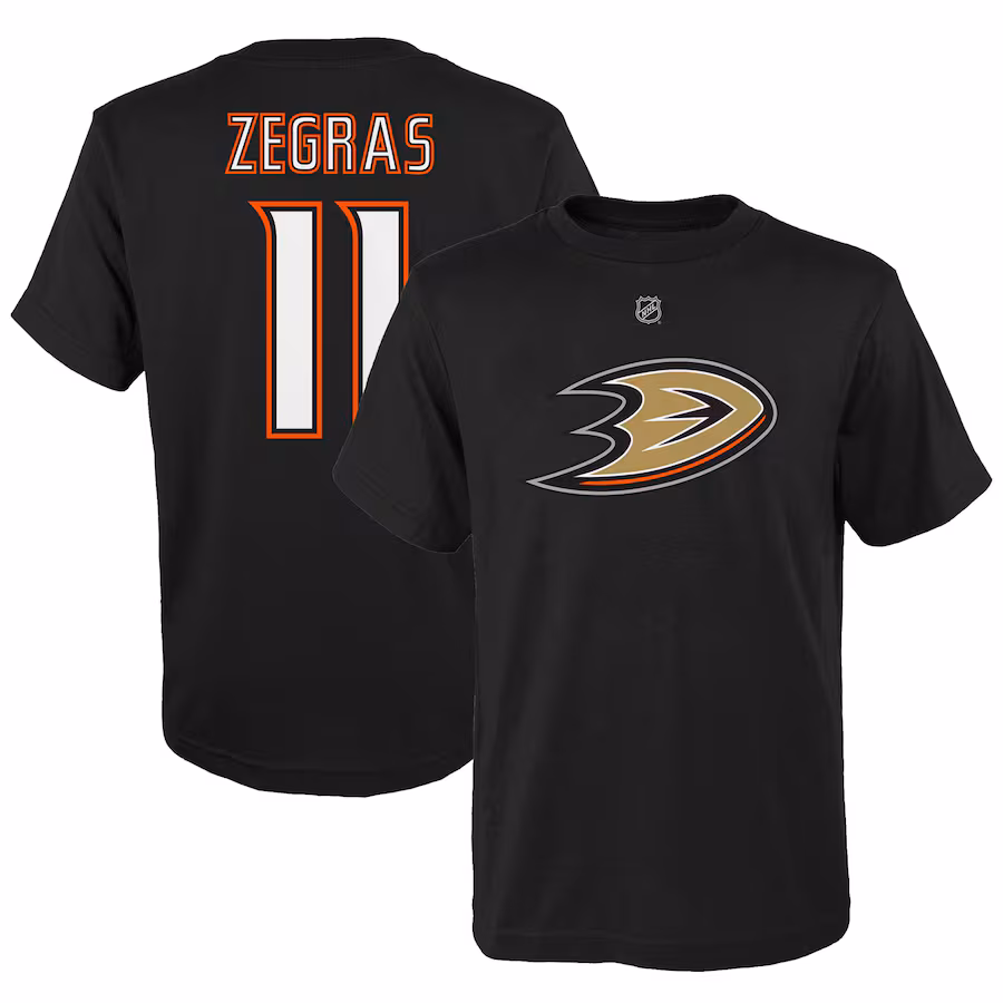 Youth Anaheim Ducks Trevor Zegras Black Player Name & Number T-Shirt - Jersey