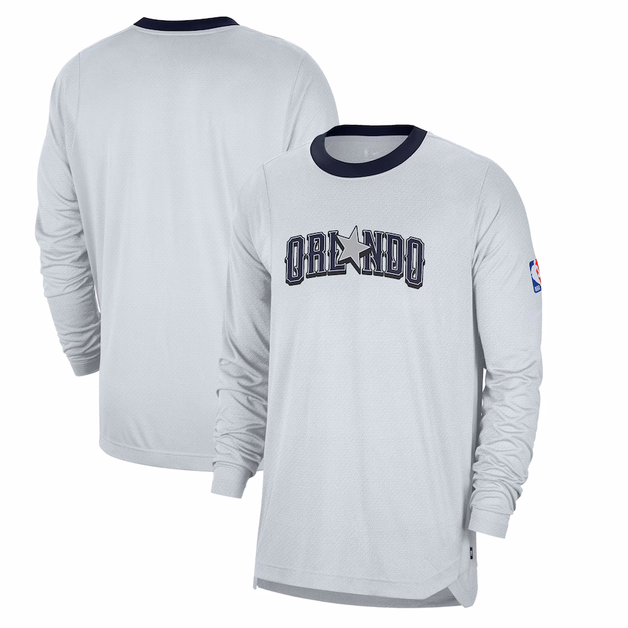 Men's Orlando Magic Nike Silver 2024/25 City Edition Authentic Pregame Performance Long Sleeve Shooting T-Shirt - Jersey