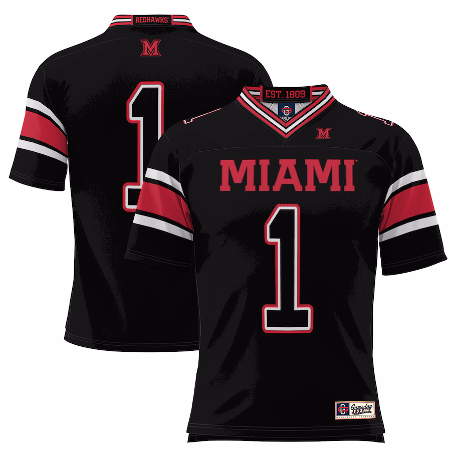 #1 Miami University RedHawks GameDay Greats Youth Football Jersey - Black - Jersey