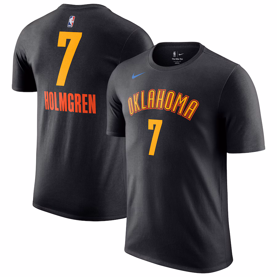 Men's Oklahoma City Thunder Chet Holmgren Nike Black 2024/25 City Edition Name & Number T-Shirt - Jersey