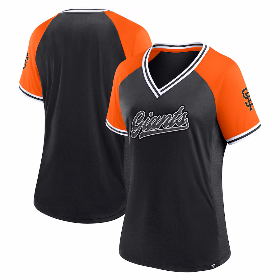 Women's San Francisco Giants Fanatics Black Glitz & Glam League Diva Raglan V-Neck T-Shirt - Jersey