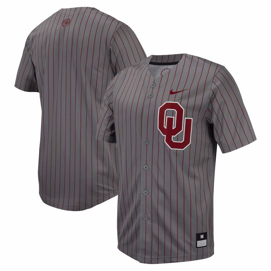 Oklahoma Sooners Nike Pinstripe Replica Full-Button Baseball Jersey - Steel Gray - Jersey