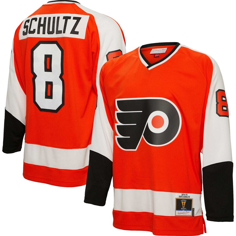Men's Philadelphia Flyers Dave Schultz Mitchell & Ness Orange 1974/75  Blue Line Player Jersey - Jersey