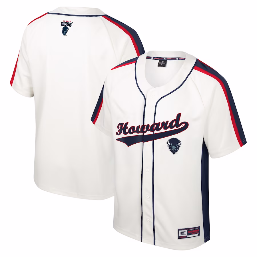 Howard Bison Colosseum Ruth Button-Up Baseball Jersey - Cream - Jersey