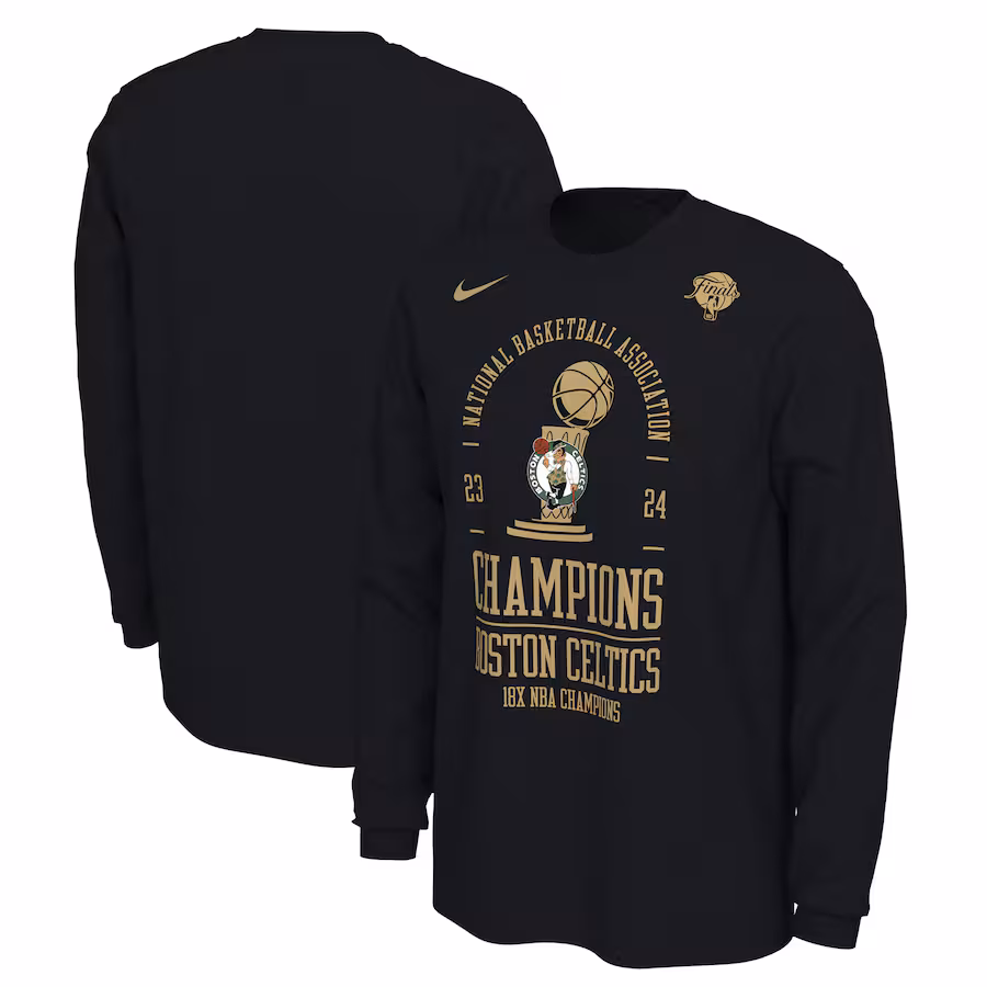 Men's Boston Celtics Nike Black 18-Time NBA Finals Champions Locker Room Long Sleeve T-Shirt - Jersey