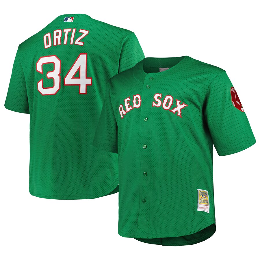 Men's Boston Red Sox David Ortiz Mitchell & Ness Kelly Green Big & Tall Cooperstown Collection Mesh Batting Practice Jersey - Jersey