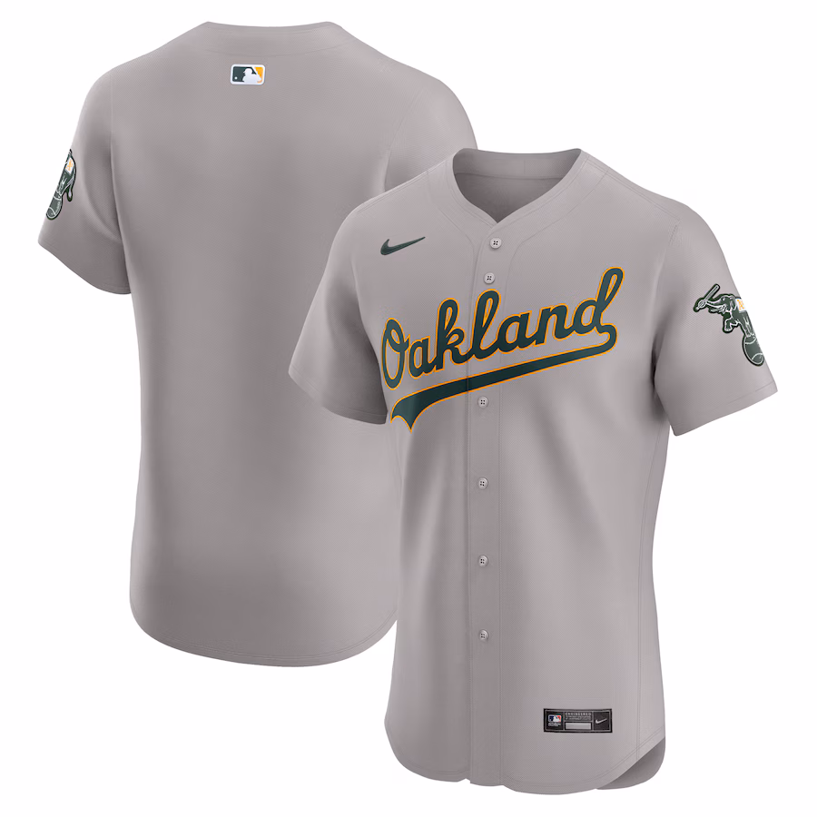 Men's Oakland Athletics  Nike Gray Road Vapor Premier Elite Patch Jersey - Jersey