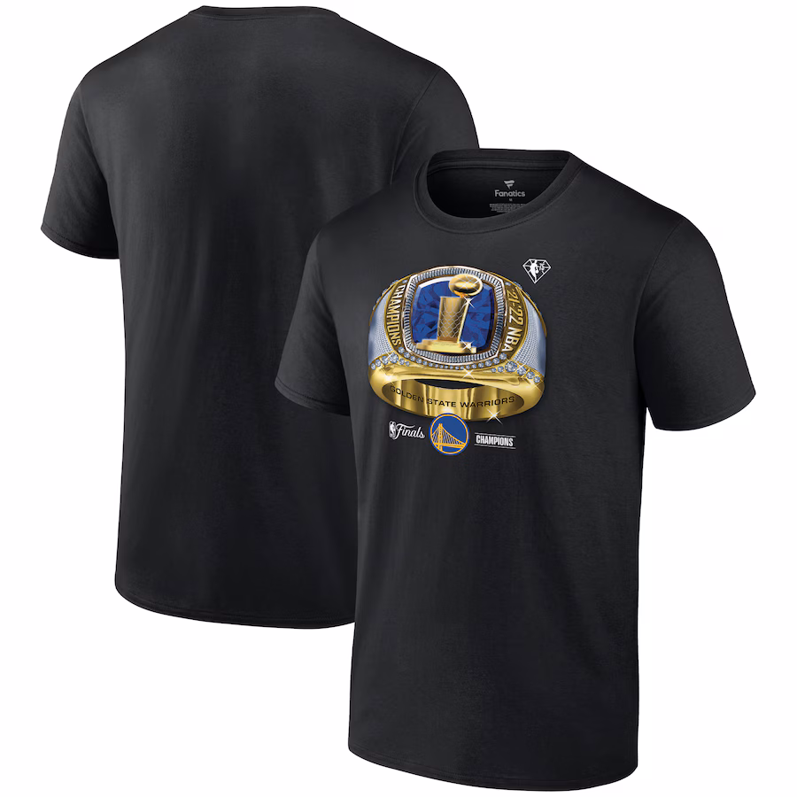 Men's Golden State Warriors Fanatics Black 2022 NBA Finals Champions Bling Ring T-Shirt - Jersey