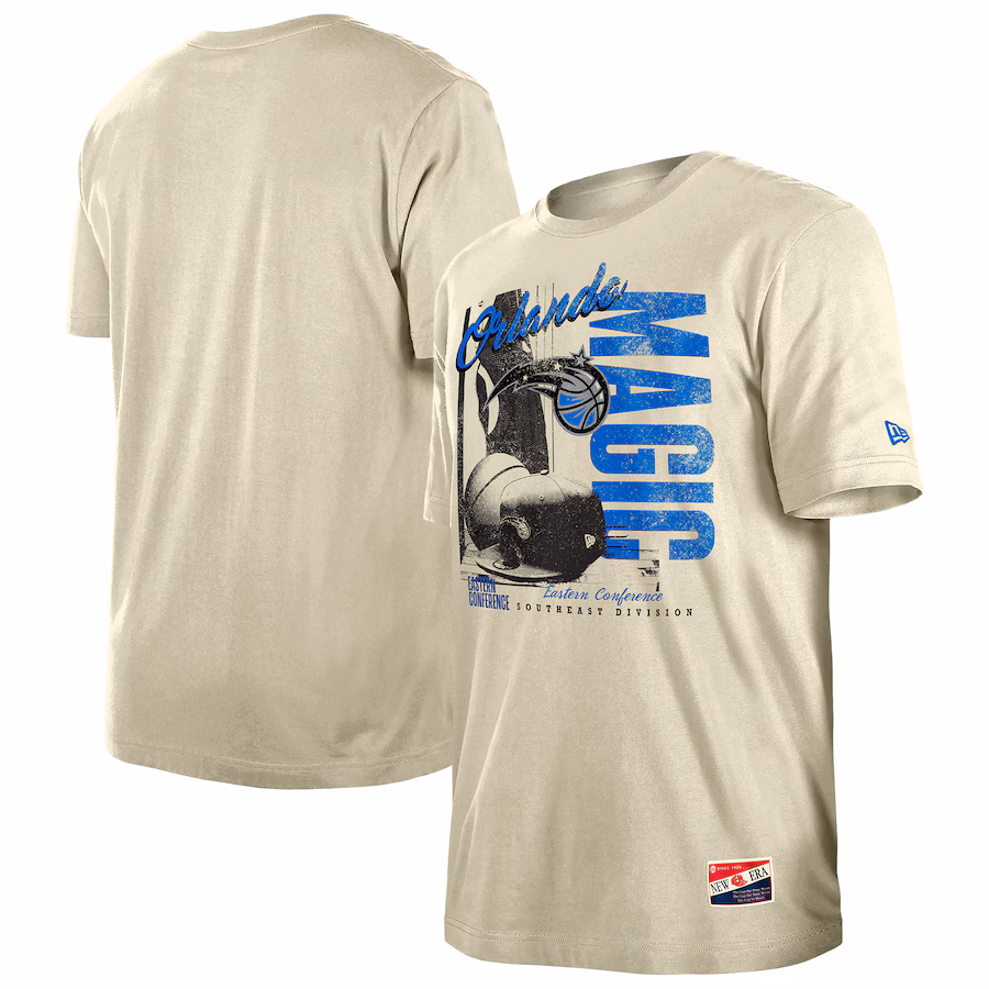 Men's Orlando Magic  New Era Cream Distressed Throwback Vintage Color Pack T-Shirt - Jersey