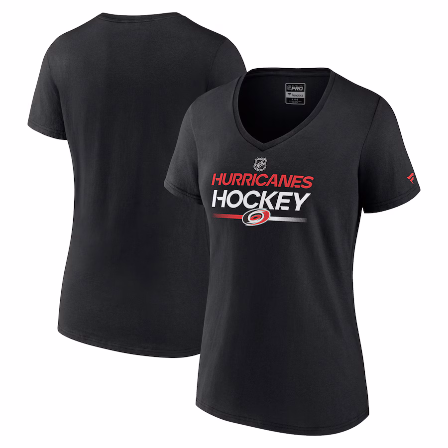 Women's Carolina Hurricanes Fanatics Black Authentic Pro V-Neck T-Shirt - Jersey