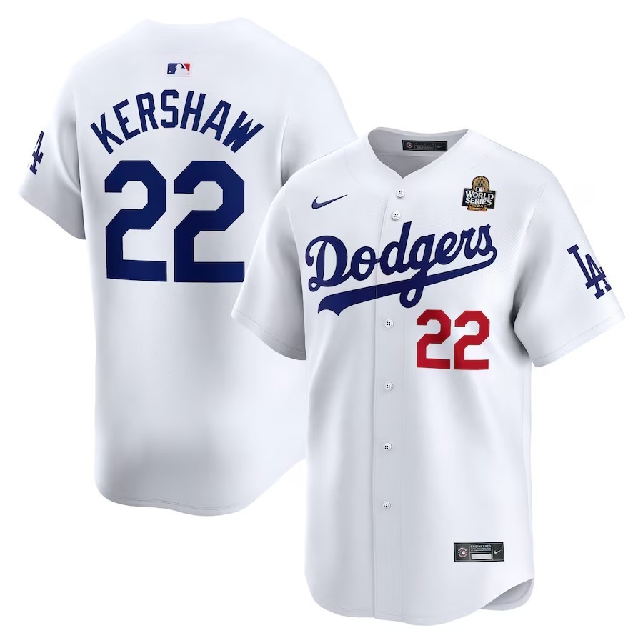Men's Los Angeles Dodgers Clayton Kershaw Nike White 2024 World Series Home Limited Player Jersey - Jersey