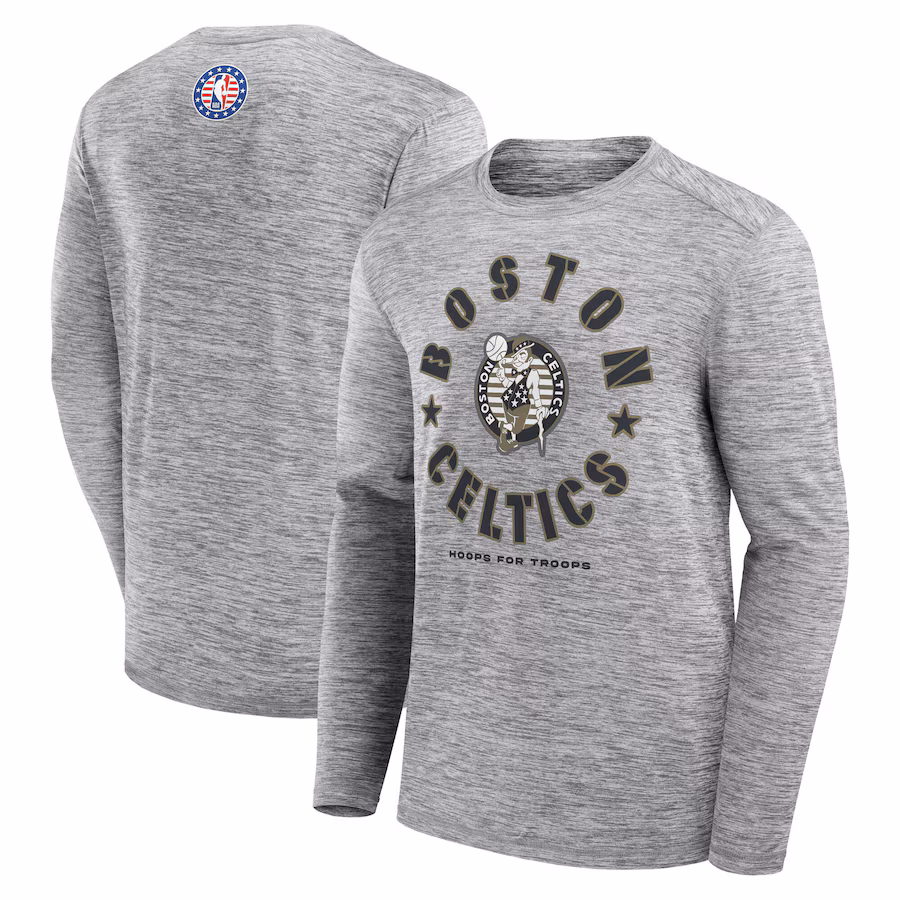 Men's Boston Celtics Fanatics Heather Gray NBA Hoops for Troops Long Sleeve T-Shirt - Jersey