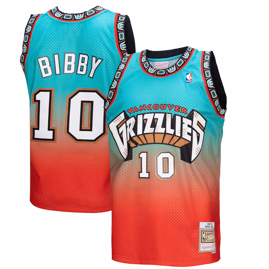 Men's Vancouver Grizzlies Mike Bibby Mitchell & Ness Red/Teal 1998/99 Hardwood Classics Fadeaway Swingman Player Jersey - Jersey